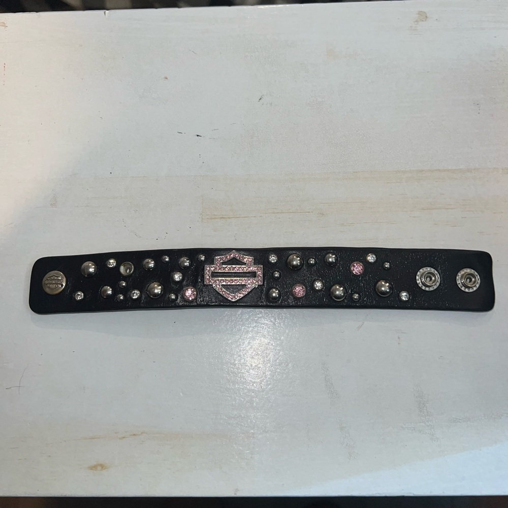 Harley-Davidson Black Leather Studded Button-up Cuff